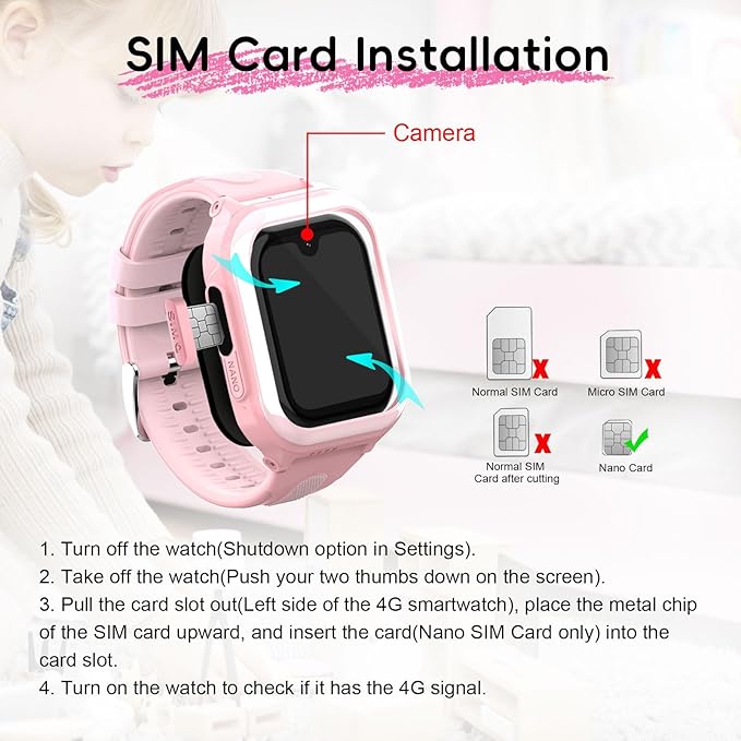 Wonlex 4G GPS Smartwatch for Kids, 1.78" AMOLED Touchscreen Phone Watch with SIM Card, Video Calls, Voice Chat, SOS, Camera, Music, Pedometer, Game, Birthday Gift for Girls Boys Ages 8-15(Pink)