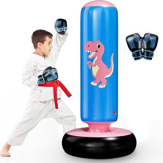 QPAU Inflatable Punching Bag, 48 Inch Stable Inflatable Boxing Bag for 3-6 Kids,Dinosaur Toy & Gifts for Boys and Girls, Kids Boxing Set for Practicing Karate, Taekwondo