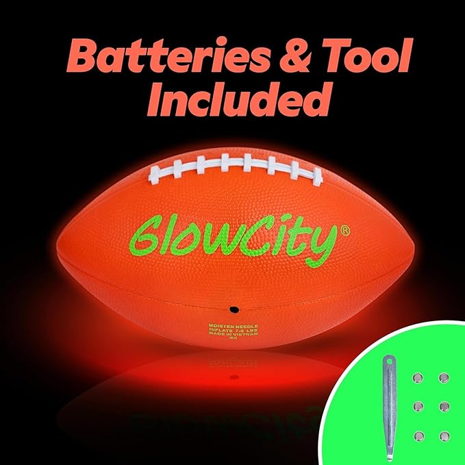 GlowCity Glow in The Dark Football - Size 3/6 Light Up Ball Gifts for Kids, Teens & Adults - Bright Football for Night Outdoor Games - Sports Birthday Gift Ideas for Boys Ages 6 7 8 9 10 11 12 13 14