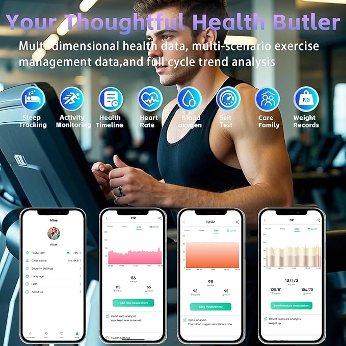 Smart Ring for Men Women – Fitness Tracker Ring with Heart Rate, SpO2, Blood Pressure, Sleep Monitoring, Step & Calorie Counter, No Subscription Fee, iOS & Android Compatible (Black, 14)