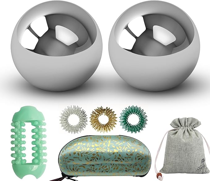 Stainless Steel Baoding Balls Set, 1.5 inch Chinese Health Massage Balls for Hand Therapy, Exercise, and Stress Relief, No Chime Handball