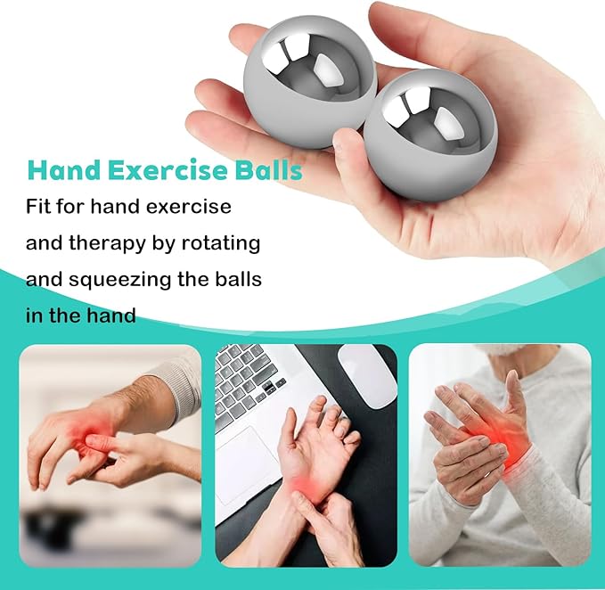 1.6 inch Stainless Steel Baoding Balls Set, Chinese Health Massage Balls for Hand Therapy, Exercise, and Stress Relief, No Chime Handball