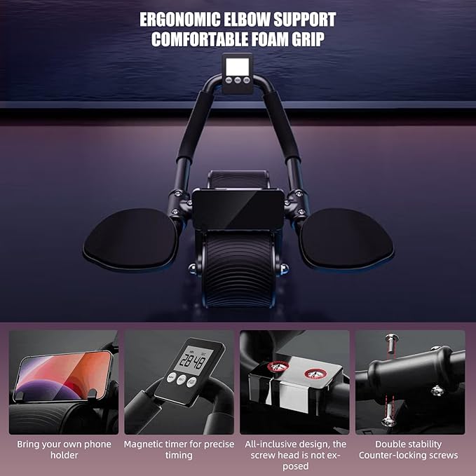Uota Ab Roller Wheel with Elbow Support, Automatic Rebound Abdominal Wheel,Ab Roller for Abdominal Exercise Machine,Abs Workout Equipment,Trainer Fitness Belly Training for Men & Women