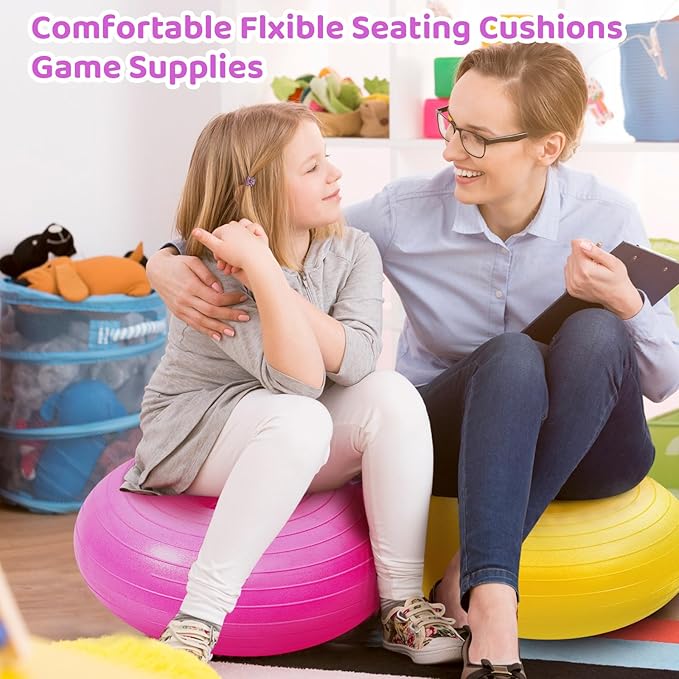 Lewtemi Flexible Seating for Classroom 20 Inch Inflatable Yoga Ball Chair Large Donut Exercise Ball Chair Cushion Seat with Inflator for Kid Student Sensory Balance Home Office
