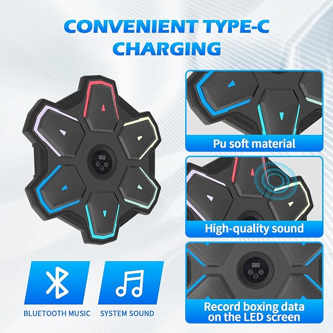 Smart Music Boxing Machine for Adults and Kids, Wall-Mounted Interactive Trainer with LED Display, 9 Modes & 9 Speeds, Perfect for Home Fitness and Stress Relief