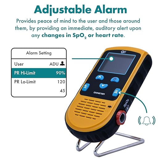 CMI Health Rechargeable Pulse Oximeter - Adult Finger Spot-Checking - Adjustable Alarm for Pulse Rate and SpO2 Levels - Carry Case, AC Adapter Included