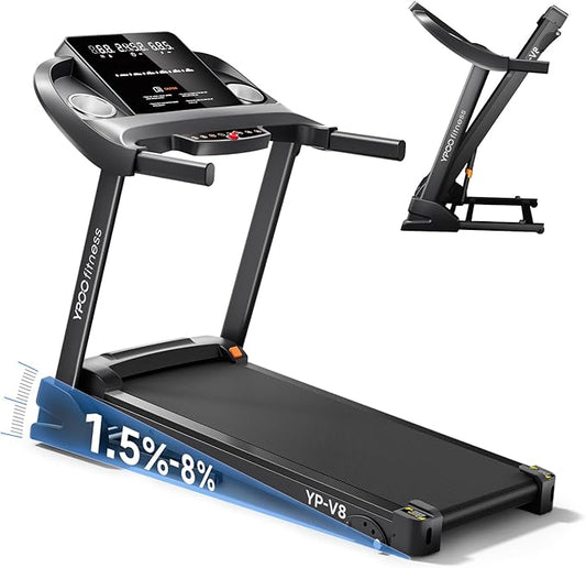 Treadmills for Home with Incline, Auto Foldable Running Treadmills, 8.0 MPH Walking Pad Treadmill with Bluetooth, 300 lbs Weight Capacity Quiet