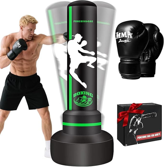 Freestanding Punching Bag with Gloves, 70'' Heavy Boxing Bag with Stand for Adult Teens, Standing Women Men Inflatable Kickboxing Bags for Beginners Training MMA Muay Thai Fitness
