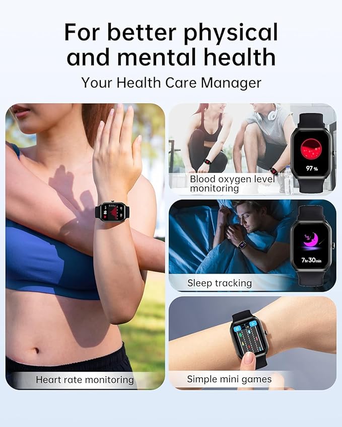 Smart Watches for Men Women (Answer Make Call), 1.95" Fitness Watch with Blood Oxygen Heart Rate Sleep Monitor, 100+ Sports IP68 Waterproof Fitness Watch for Android iOS Phones