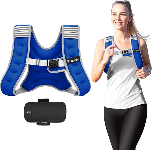 Fragraim Weighted Vest for Women Men - 8lb/10lb/12lb/16lb/22lb/25lb/30lb Weight Vest with Reflective Stripe, Detachable Phone Pouch, Ideal for Walking, Strength Training, Running, Workout, Cardio