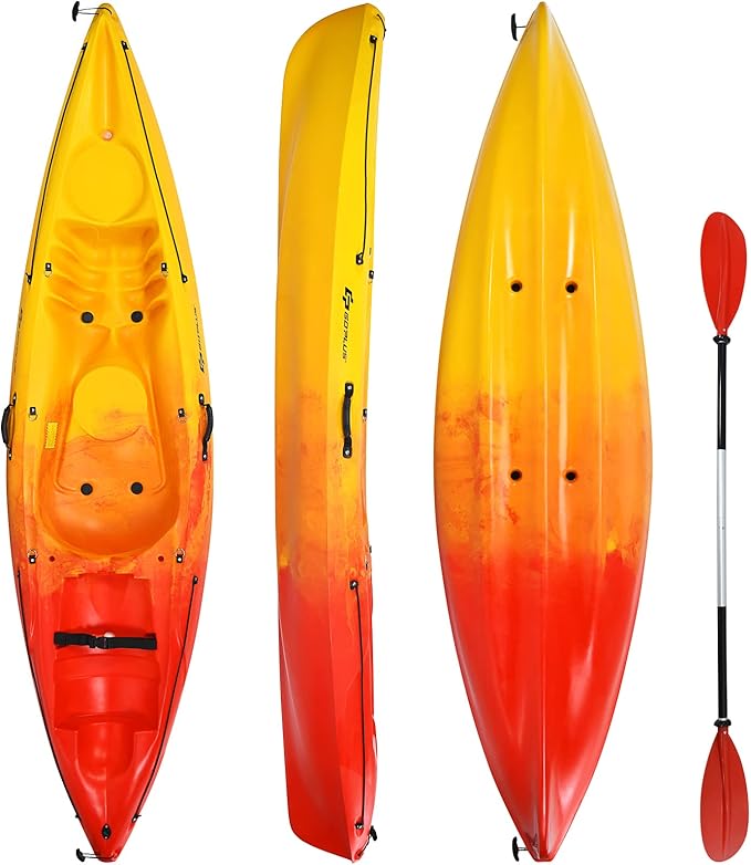 10.2FT Sit-On-Top Fishing Kayak, Portable Surfing Kayak Raft with Aluminum Paddle & Bungee Storage, 1-Person Recreational Kayak Boat for River, Lake & Sea