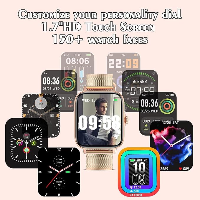 Smart Watch for Men Women (Answer/Make Call) - 1.9" Full Touch Screen Smartwatch iOS Android Compatible, Fitness Tracker Watch with Heart Rate Sleep Monitor, BP, SpO2, Step Counter (Steel Gold)