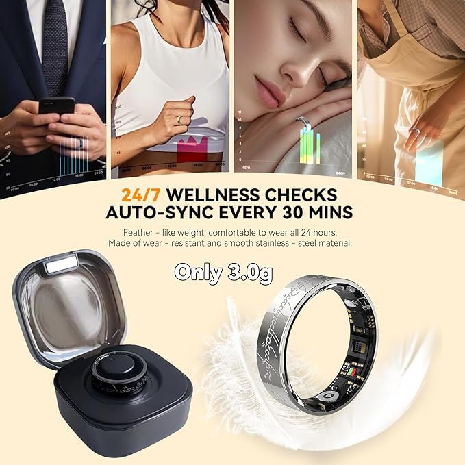 Ultra Smart Ring for Women Men,Health Fitness Tracker with Sleep/Blood Pressure/Oxygen Monitoring, Heart Rate & Activity Tracking,IP68 Waterproof, 5+Day Battery,No Subscription Fee 1-Silver 13