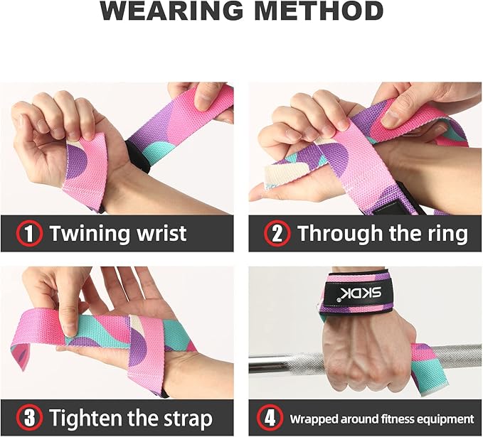 SKDK Cotton Hard Pull Wrist Lifting Straps Grips Band-Deadlift Straps with Neoprene Cushioned Wrist Padded and Anti-Skid Silicone - for Weightlifting, Bodybuilding, Xfit, Strength Training