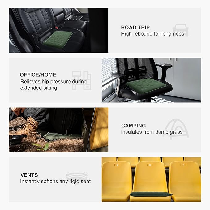 ONETIGRIS Inflatable Seat Cushion - Lightweight & Waterproof Inflatable Camping Seat Cushion Travel Cushion Stadium Seat Office Chair Car Pad