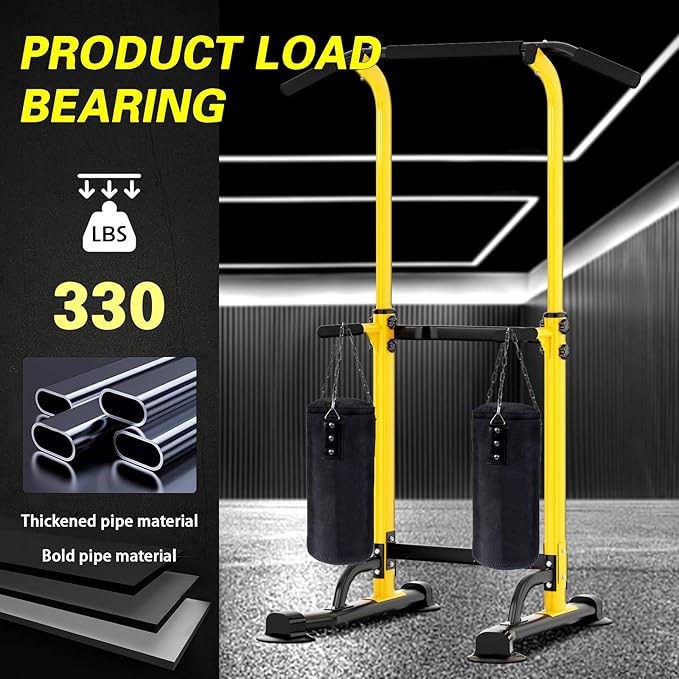 soges Power Tower Pull Up Bar Station, Free Standing Pull Up Rack Dip Station for Home Gym, Height Adjustable Home Strength Training Fitness Workout Equipment