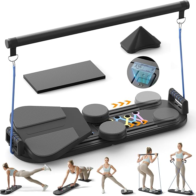 Pilates Board,Multifunctional Rebound Abdominal Board,Foldable Pilates Reformer Set, Ab Core Trainer Machine,Ab Exercise Board,Abs Workout Equipment for Women Home Gym Equipment
