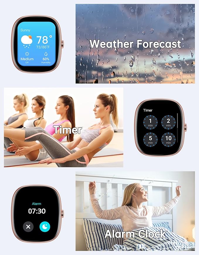 HUAKUA Smart Watches for Women Men (Answer/Make Calls), 1,85" HD Smart Watch for iPhone/Android Phones, Fitness Tracker with 100+ Sport Heart Rate/Sleep Monitor Pedometer IP68 Waterproof (Pink)