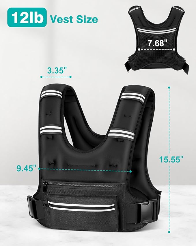 Weighted Vests for Women Men, 8 12 16 20 lb Weighted Vest with Storage Pockets, Rucking Vest with Reflective Stripe, Adjustable Straps Weight Vest for Running, Walking, Workout, Training