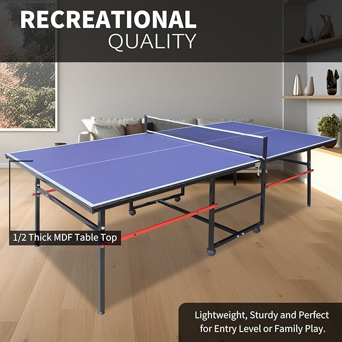 8ft Professional MDF Indoor Table Tennis Table with Quick Clamp Ping Pong Net with Two Rackets and Three Balls