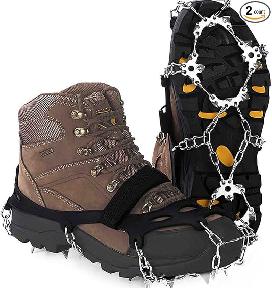 Upgraded Version of Walk Traction Ice Cleat Spikes Crampons,True Stainless Steel Spikes and Durable Silicone,Boots for Hiking On Ice & Snow Ground,Mountian.