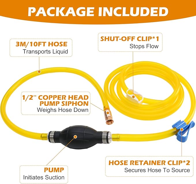 Gasoline Transfer Pump - Fuel Transfer Pump, Gas Pump Portable Hand Fuel Siphon Pump, Oil, Diesel, Water, Liquid, Fluid, High Flow 10 Ft Siphon Hose for Gasoline