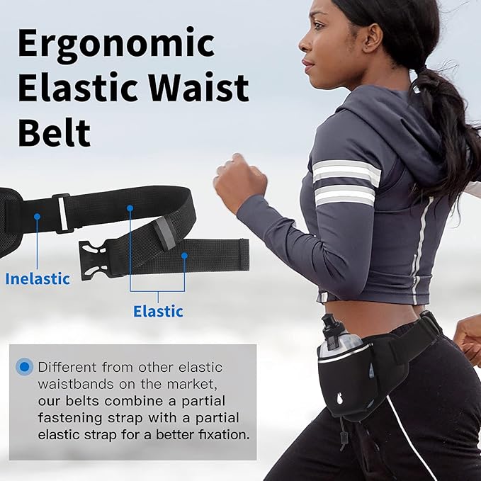 PYFK Upgraded Running Belt with Water Bottles, Hydration Belt for Men and Women, Water Bottle Holder Running Pouch Belt, Fanny Pack Fits 7 inches Phones, Waist pack for Running Hiking Climbing