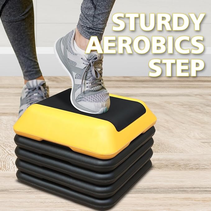 Height-Adjustable Step Aerobics Platform Fitness Equipment Stepper Trainer Exercise Step Platform with 4 Riser