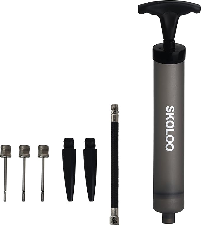 SKOLOO 10" Portable Hand Air Ball Pump Inflator Kit with Needle, Nozzle, Extension Hose for Soccer Basketball Football Volleyball Water Polo Rugby Exercise Sports Ball Balloon Swim Inflatables