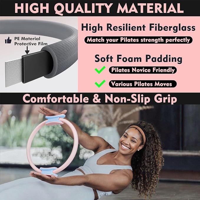 Pilates Ring and Ball Set, Adjustable Ankle Wrist Weights, Resistance Bands, Pilates Equipment for Home Workout Kit to Tone, Sculpt and Strengthen, Fitness Magic Circle Rings for Yoga Women