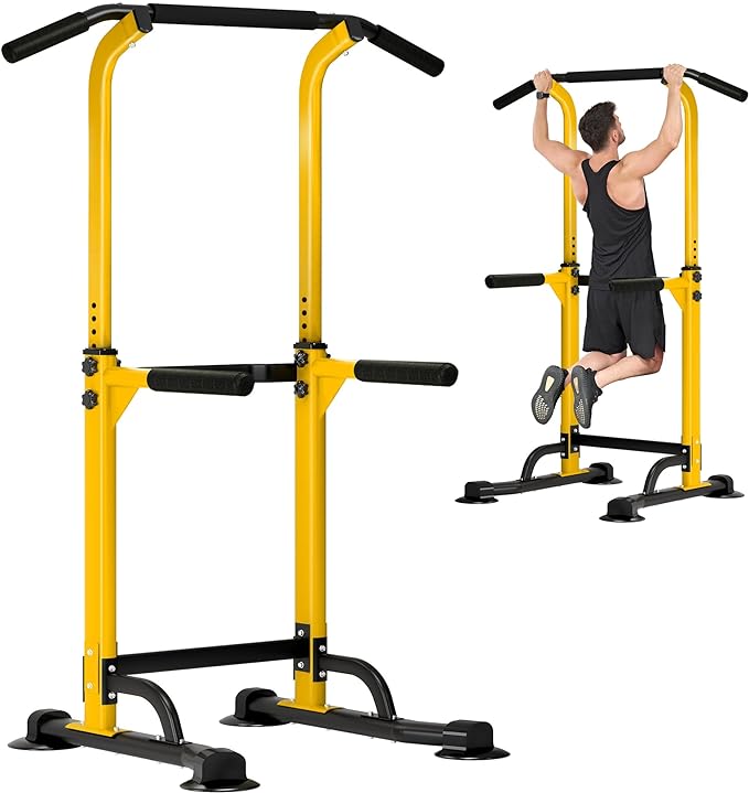 DlandHome Power Tower Pull Up Dip Station Multi-Function Fitness Equipment for Strength Training Adjustable Height Dip Stand for Home Gym