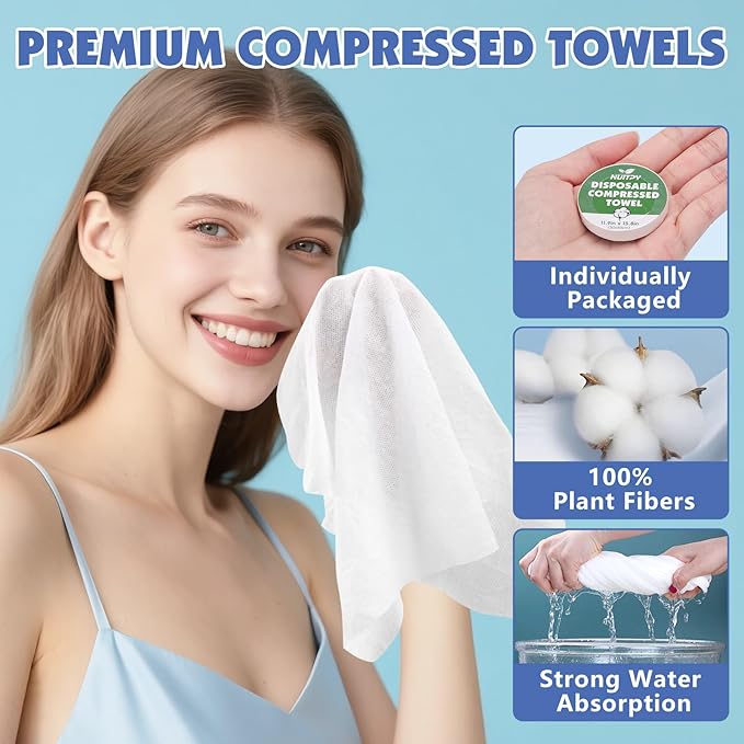 150 Pack Compressed Towel, 11.9in x 15.8in Large Magic Disposable Towel, Compressed Bath Towels, Large Size Coin Towels Portable Camping Towels for Hotel, Camping, Hiking, Outdoor Sports, Beauty Salon