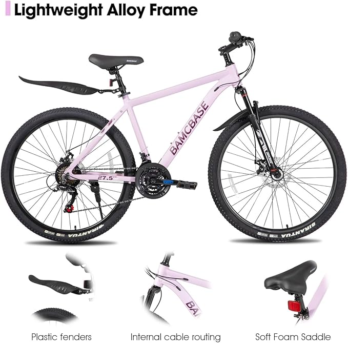HILAND 26 27.5 Inch Mountain Bike, Mens and Womens Aluminum Frame MTB with 21 Speeds, Dis Brake, Hardtail Bicycle for Adults