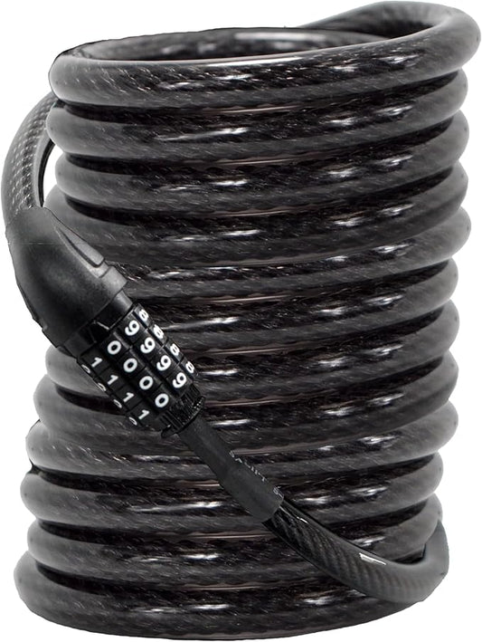 Lumintrail Long Coiled Bike Cable Lock 3/8 Inch 20ft. (4, 6, 10, 15, 20, 25, 30ft), Weatherproof Locks for Kayak, Bike, Scooter, Paddleboard, Resettable Combination Lock Anti Theft Protection