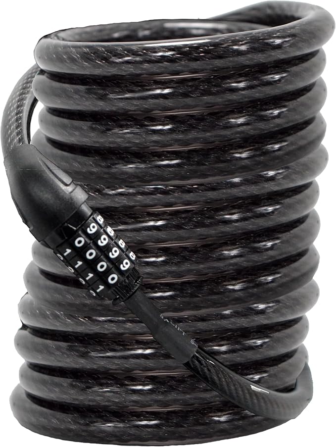 Lumintrail Long Coiled Bike Cable Lock 3/8 Inch (4, 6, 10, 15, 30ft), Weatherproof Locks for Kayak, Bike, Scooter, Paddleboard, Outdoor Equipment, Resettable Combination Lock Anti Theft Protection