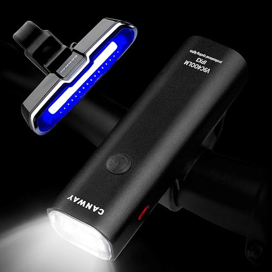 Canway Bicycle Rear Light Red/Blue, Bike Tail Light Rechargeable 168 Lumens Bike Tail Light Battery USB C 500mah Turn Signals 5 Modes Waterproof Safety for Road Mountain Night Riding