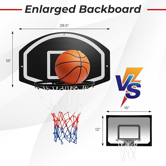 Goplus Wall Mount Basketball Hoop, 28.5’’ x 18’’ Large Backboard with 17’’ Rim, Shatter-Proof Backboard, All-Weather Net, Door Wall Mounted Indoor Outdoor Basketball Playset for Backyard Family Games