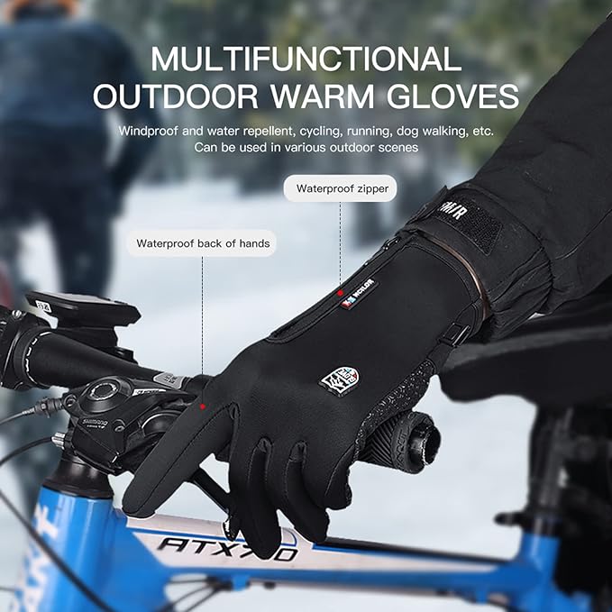 Winter Thermal Gloves for Men and Women, Waterproof Windproof and Non-Slip Gloves, Warm Touch Screen Gloves for Outdoor Running, Cycling, Driving, X-Large Size