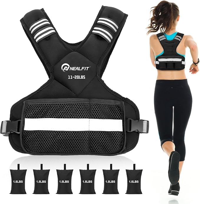 Weighted Vest for Women and Men, 5-10lb/11-20lb/18-30lb Adjustable Weighted Vest with Reflective Strip, Body Weight Vest for Walking, Running, Fitness, Strength Training