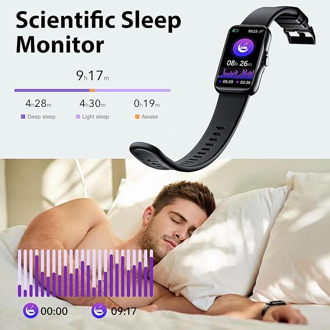 Fitness Tracker with 24/7 Continuous Heart Rate, Blood Oxygen Monitor, Smart Watch with Sleep Monitor, IP68 Waterproof Activity Tracker Step Counter for Women Men (Black)