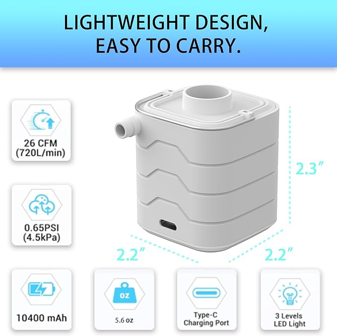 Portable-Electric-Mini-Air-Pump for Inflatables, Swimming Rings, Sleeping Pads, Vacuum Bags, Mattress, Camping Fire & Outsides Lightinge