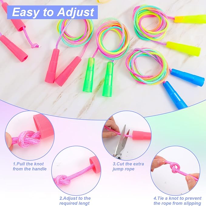 Kids Jump Rope,20 Pack Rainbow Jump Rope Set,7.2 Ft Adjustable Skipping Rope,Durable Jump Ropes with Plastic Handles,Vibrant Jumping Ropes for Outdoor Fun Exercise Fitness Activity Party Favors(20)