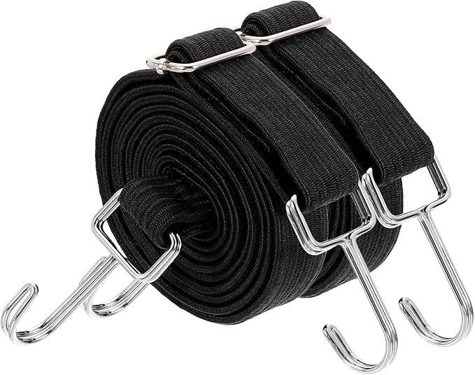 uxcell 2Pcs Adjustable Bungee Cords with Hooks, 79 Inch Flat Heavy Duty Elasticity Straps Rubber Bungee Cords with Buckle for Outdoor, Camping, Tarp, Bike Rack, Luggage, Black