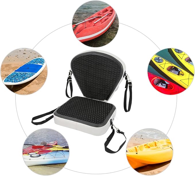 Kayak Seats,Inflatable Kayak Seat,Adjustable Boat Seat,Thicken Seat Cushion for Kayaks Padded,Cushioned Fishing Seats w/Back Support Adjustable Strap for Kayaking Canoeing Drifting (Black)