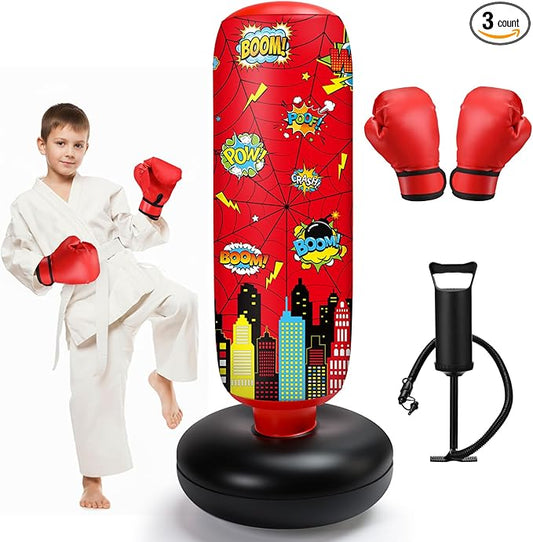 Jenaai Inflatable Punching Bag for Kids, 40" Spiderweb Punching Bag, Spiderweb Boxing Kit with Gloves and Air Pump for Daily Exercise, Family Time, Karate, Practice, Taekwondo