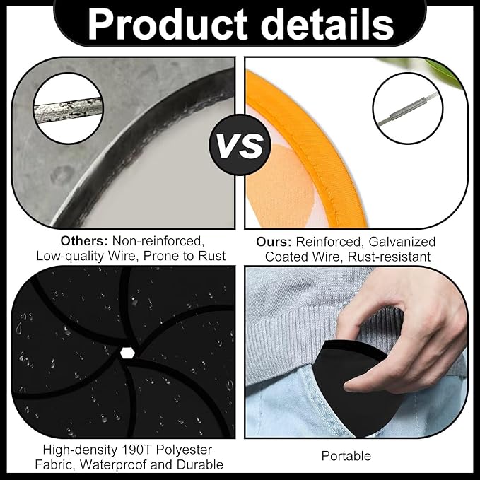 50PCS Foldable Flying Disc Fans with Bags, 9.8'' DIY Handheld Black Egde Fabric Folding Fan for Outdoor Game Activities Birthday Party Favors End of Year Student Gifts, White