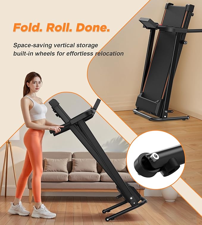 FYC Foldable Treadmills for Home Small, Compact Treadmill with Handles, Mini Treadmill for Small Spaces, 2.5HP & 300 LBS Capacity