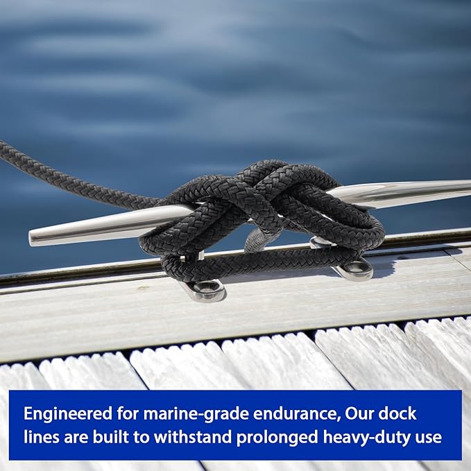 Boat Dock Lines Marine Rope - 3/8" x 20ft with Pre-Spliced 12" Loop Double Braided Nylon Ropes Bumper Tie Mooring Line for Boats Docking Pontoon Boating Accessories - 4 Pack