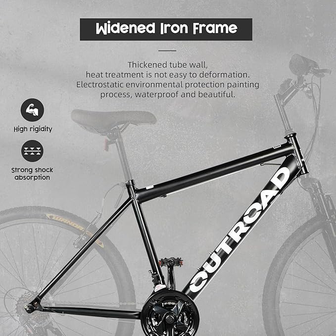 26 Inch Mountain Bike, 7-Speed High-Carbon Steel/Aviation Grade Frame with Dual Suspension, Adjustable Ergonomic Seat for Adults