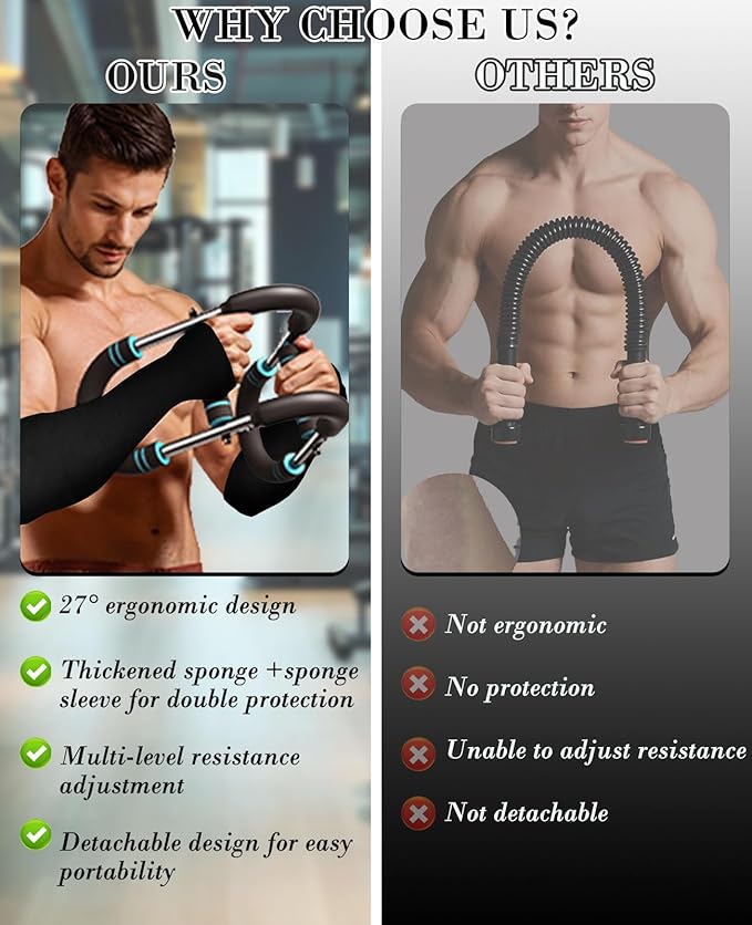 Twister Arm Trainer, Adjustable Chest Workout Equipment with Forearm Wrist Sleeves, 9 Resistance Levels(66-110lb) Chest Exerciser for Men , Portable Exercise Equipment for Home & Gym